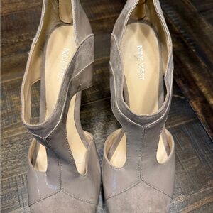 Nine West Taupe Cutout Heels with Suede Accent